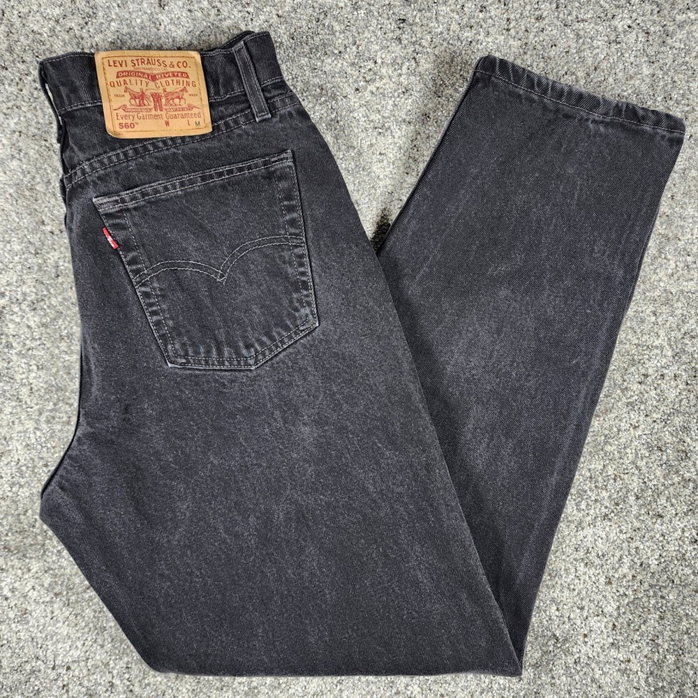 Levi's 560 Jeans Women 12 Reg M Loose Fit Straight Leg Black Denim Made USA EUC